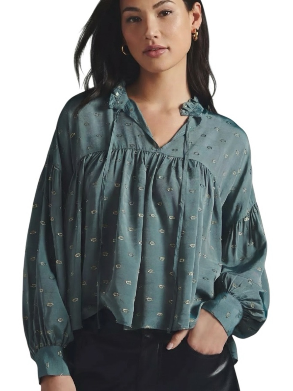 By Anthropologie Ruffled Peasant Crop Blouse - Picture 1 of 11
